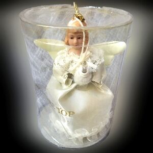 🎄Vintage One Light Angel Pig Tail Ornament/Tree Topper beige Dress NWT 5"